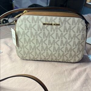 Michael Kors Cream and Tan Crossbody Bag